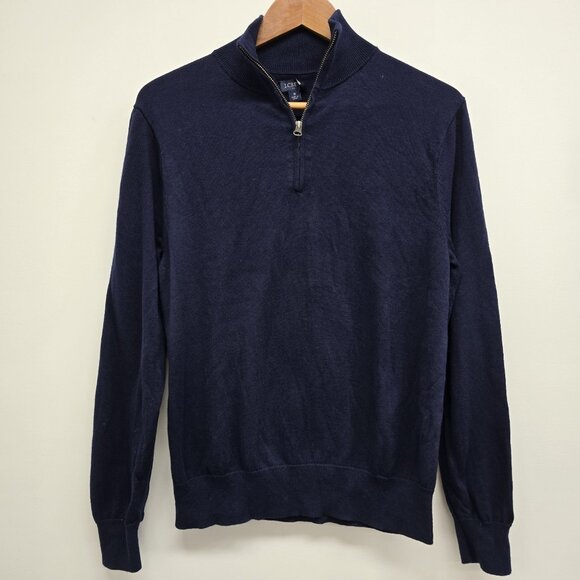 J. Crew 1/4 Zip Pullover Sweater Mens Size Small Mock Neck Navy Blue 100g Cotton - Picture 1 of 6